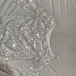 Silver Sequin Long Sleeve Top